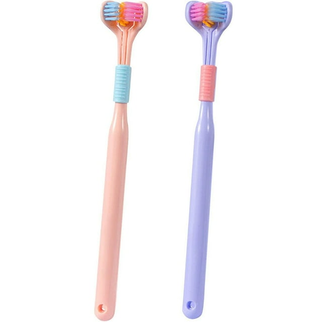 Paquete de 2, 3 y 4 cepillos de dientes de tres lados, de cerdas suaves para adultos, en forma de V, antideslizantes.