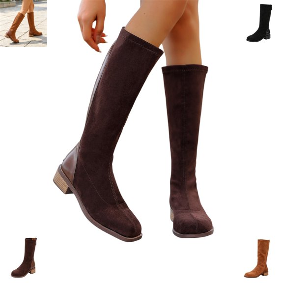 YOUYEDIAN Boots for Women Hign Top Fashion Block Heel Back Zipper Casual Warm Booties Comfy Fall Winter Outdoor Round Toe Walking Shoes