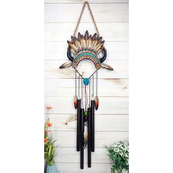 Southwest Headdress Feathers Turquoise Rocks Wind Chime