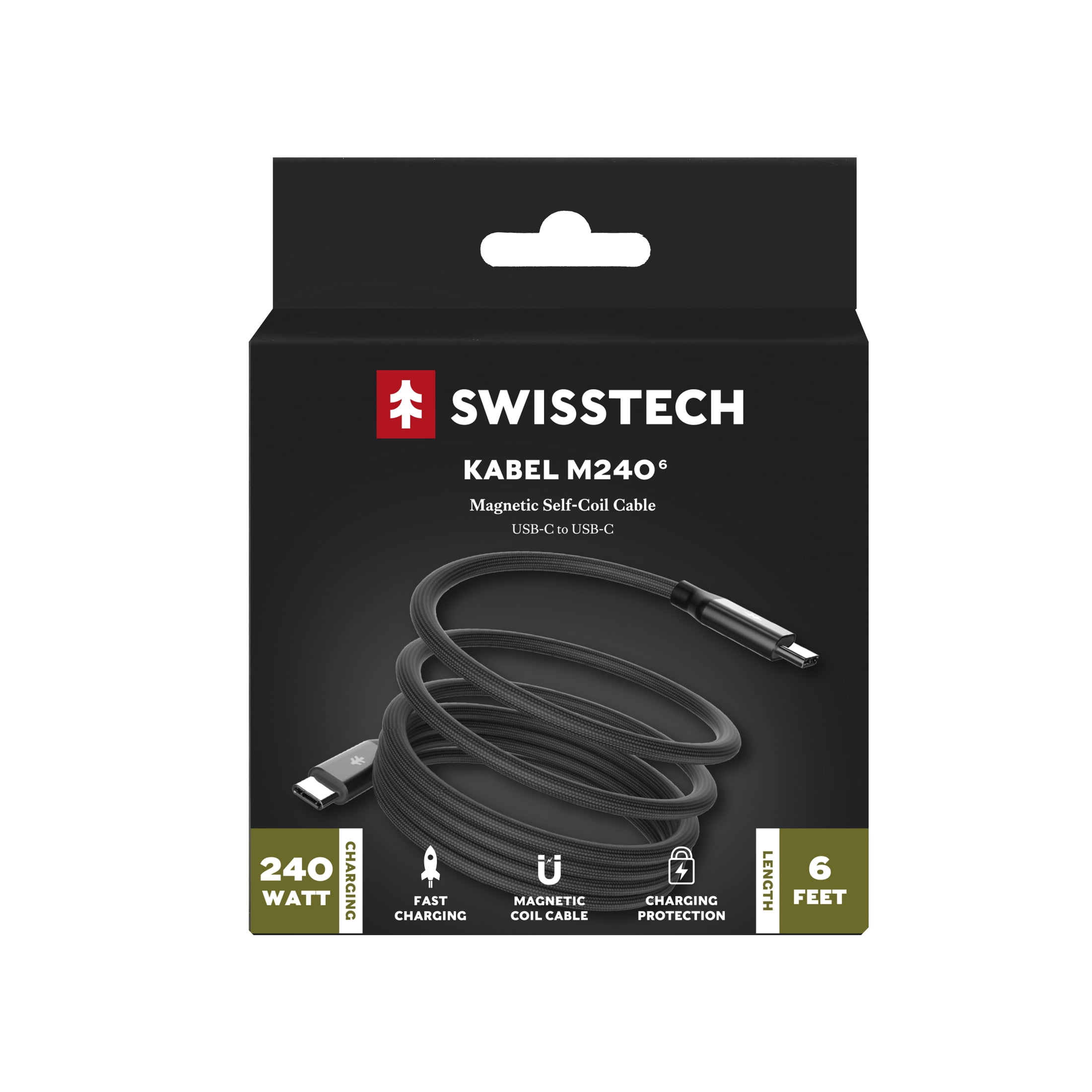 Swiss Tech Kabel M240 6 ft 240W Magnetic Self-Coiling USB-C Charging Cable