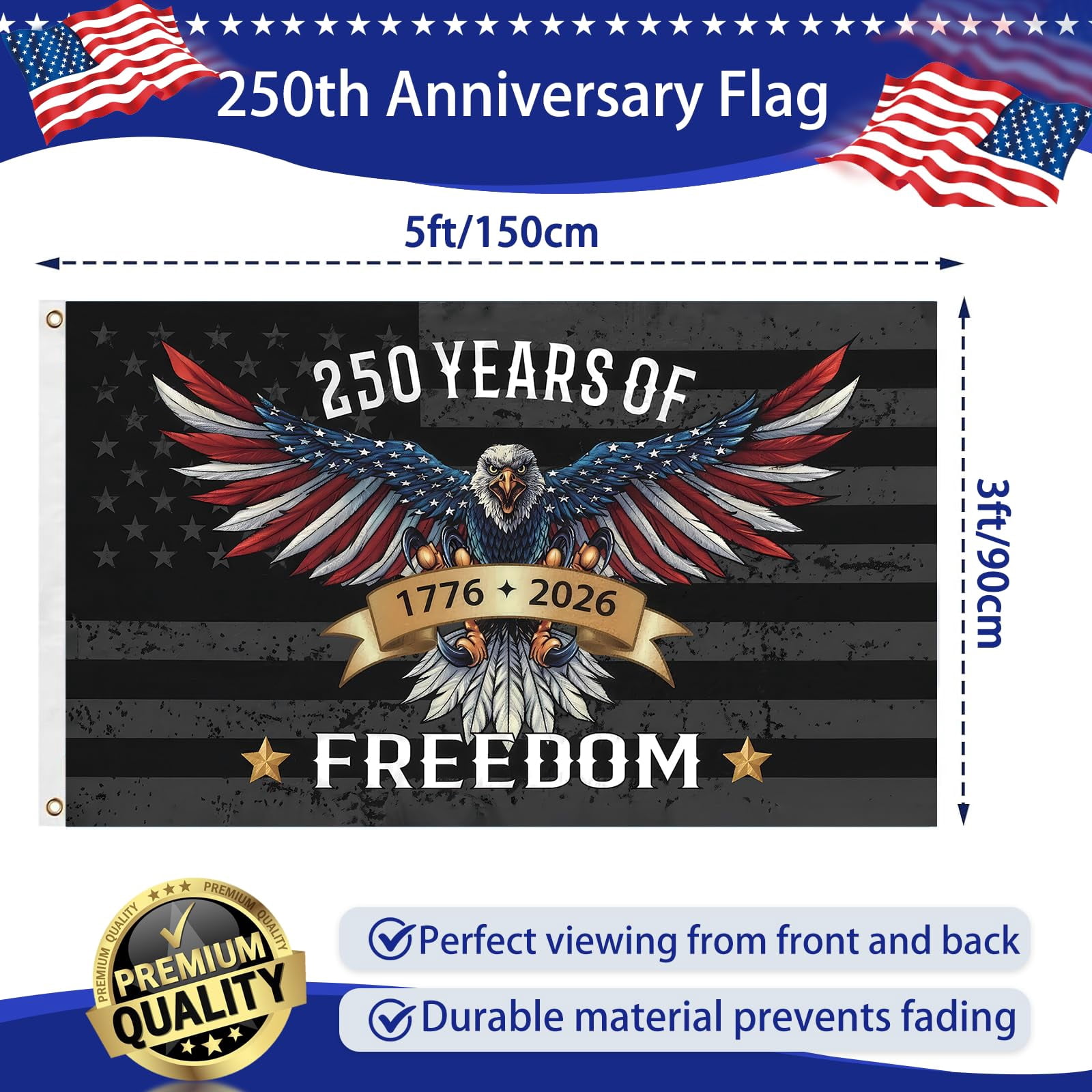 250 Year American Anniversary Flag 250th Anniversary Usa Flag Patriotic 4th of July Independence Day 1776-2026 Yard Flags For Outside 3x5 Ft Outdoor Banner Decorations