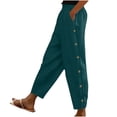 thumbnail image 3 of Laqbezok Women's Cotton Linen Pants, Mid Waist Button Detail Casual Trousers with Pockets, Summer Loose Tapered Pants for Travel Vacation, 3 of 8