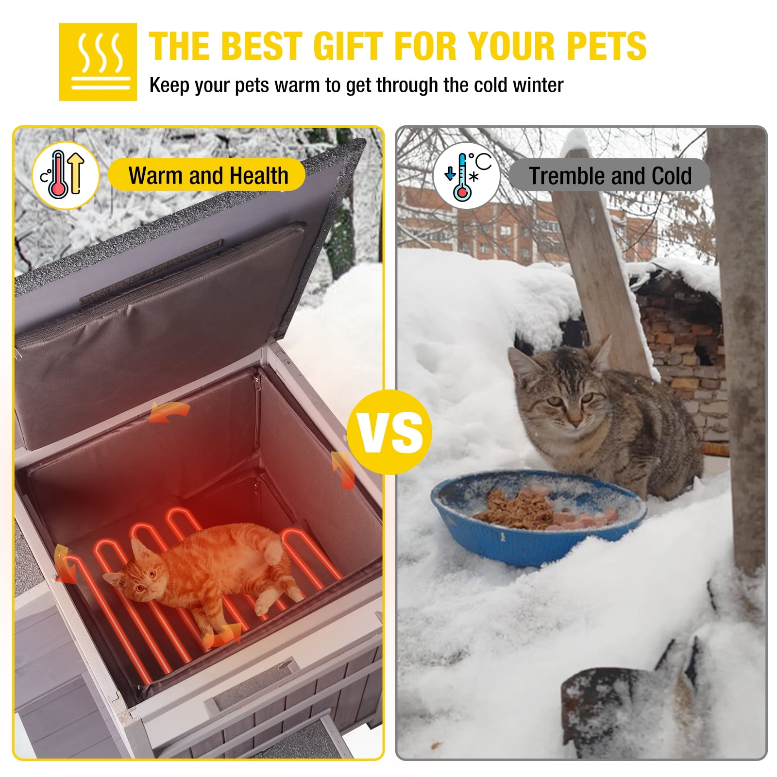 Aivituvin Heated Outdoor Cat House for Winter, Insulated Cat House for Outdoor Indoor, Weatherproof Cat Shelter with Warm Liner for Feral & Stray Cats