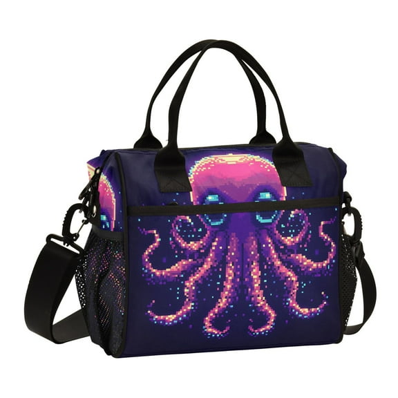 Lunch Bag Insulated Lunch Box Leakproof Reusable Cooler Tote Adjustable Shoulder Strap for Men Women Pixel Octopus 9L
