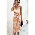 thumbnail image 2 of Robes pour Femmes - Sexy Col en V Bretelles Spaghetti Imprimé Floral Léopard Fendu Robe Tulipe Midi avec Ceinture, 2 of 7