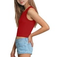 thumbnail image 4 of AJTQTH Girls Summer Tank Tops Cute Kids Athletic T-Shirts Casual Ribbed Knit Sleeveless Crew Neck Crop Tops Trendy Basic Solid Color Camisole Wine 11-12 Years, 4 of 6