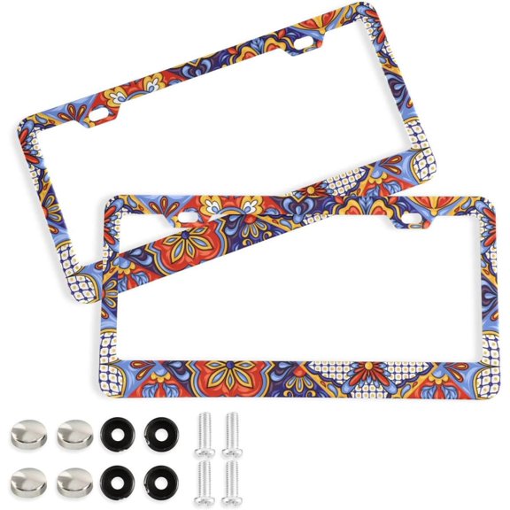 Coolnut Mexican Talavera License Plate Frames 2pcs, Aluminum Universal Car License Plate Holder with Round Hole for US Vehicles, 12"x 6"