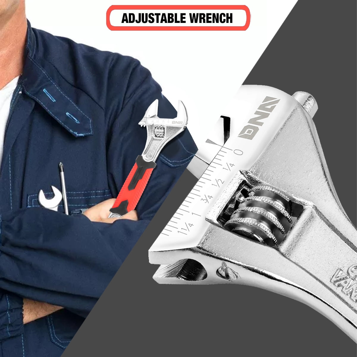 4Pcs Adjustable Wrench Spanner - 6-12 Inch, Vanadium Steel Automotive Repair Tool w/ Four-Sided Jaws and Rubber Grip