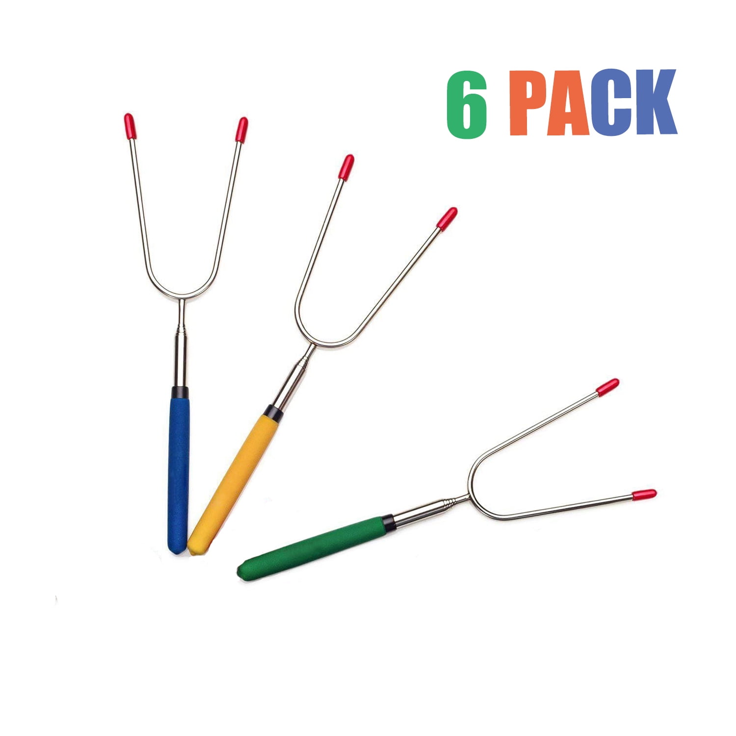 Roasting Sticks (Set of 6) - Telescopic Extendable Forks, Hot Dog Skewers,  BBQ, Campfire, Fire Pit, Camping, and Hiking Accessories