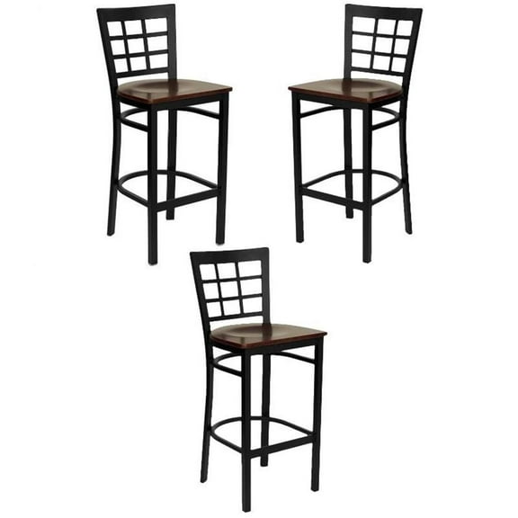 Home Square Black Back Metal Bar Stool in Mahogany - Set of 3