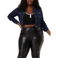 thumbnail image 1 of Women Plus Size Button Closed Cropped Denim Jacket Black Blue 1X, 1 of 6