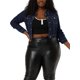 thumbnail image 1 of Women Plus Size Button Closed Cropped Denim Jacket Black Blue 1X, 1 of 6
