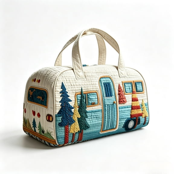 Travel Duffel Bag,Cute Camper Trailer Shaped with Handle for Vacation Weekend Getaways Road Trip
