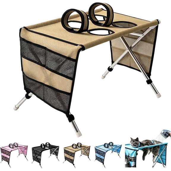 Pet Grooming Hammock Quick-Dry Mesh Elevated Bed for Small Dogs and Cats Grooming Bathing Nail Trimming Drying Sling Harness 23.62x12.99x15.75 Inch Khaki