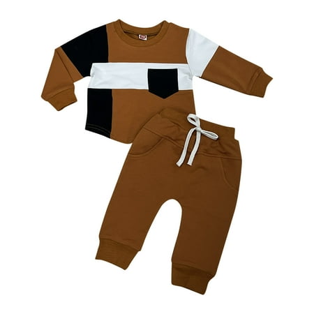 

Toddler Boys Winter Long Sleeve Patchwork Colour Tops Pants 2PCS Outfits Clothes Set For Babys Clothes