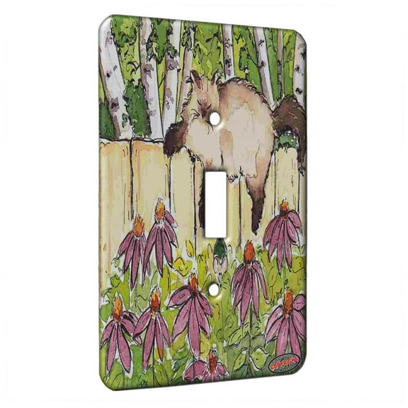 KuzmarK™ Single Gang Toggle Switch Wall Plate - Himalayan Kitty in Garden with Mouse Cat Art by Denise Every