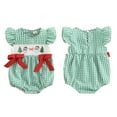 thumbnail image 2 of Spewahor Infant Baby Girls Christmas Plaid Romper 0 3 6 12 18 Months Tree Santa Embroidery Flying Sleeve Round Neck Jumpsuit, 2 of 8