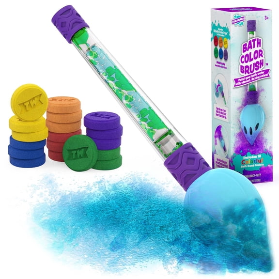 Tub Works Bath Color Brush Kids Bath Bomb Set, Nontoxic Fragrance-Free, Paint Bath Water Fun Colors