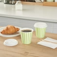 thumbnail image 4 of Restpresso 8 oz Green and White Stripe Paper Single Wall Coffee Cup - with White Lid - 3 1/2"x 3 1/2"x 4" - 20 count box, 4 of 11