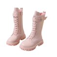 thumbnail image 6 of Losmtrace Girls Knee High Combat Boots, Lace Up Buckle Strap Tall Leather Riding Boots, Chunky Non Slip Lug Sole Fashion Boots Pink 29, 6 of 9