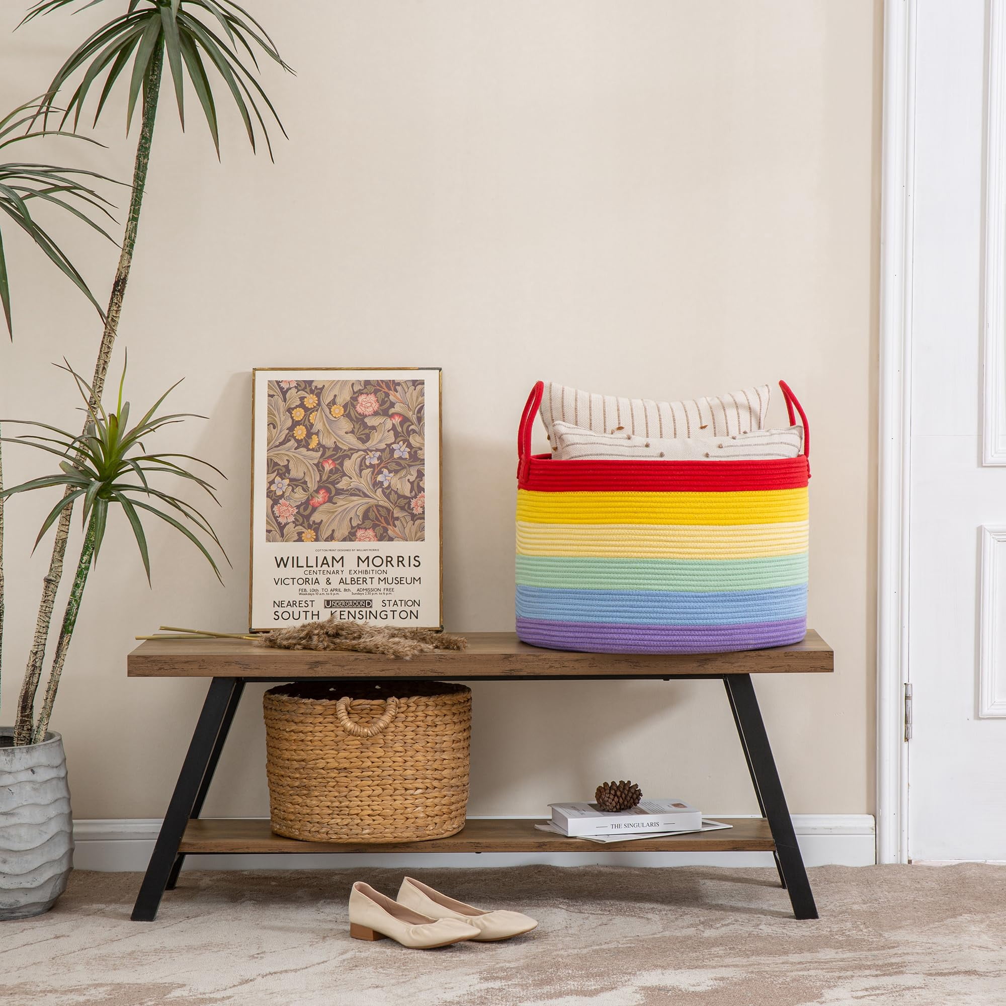 Large Blanket Basket (20"x13"),Woven Baskets for storage Baby Laundry Hamper, Cotton Rope Blanket Basket