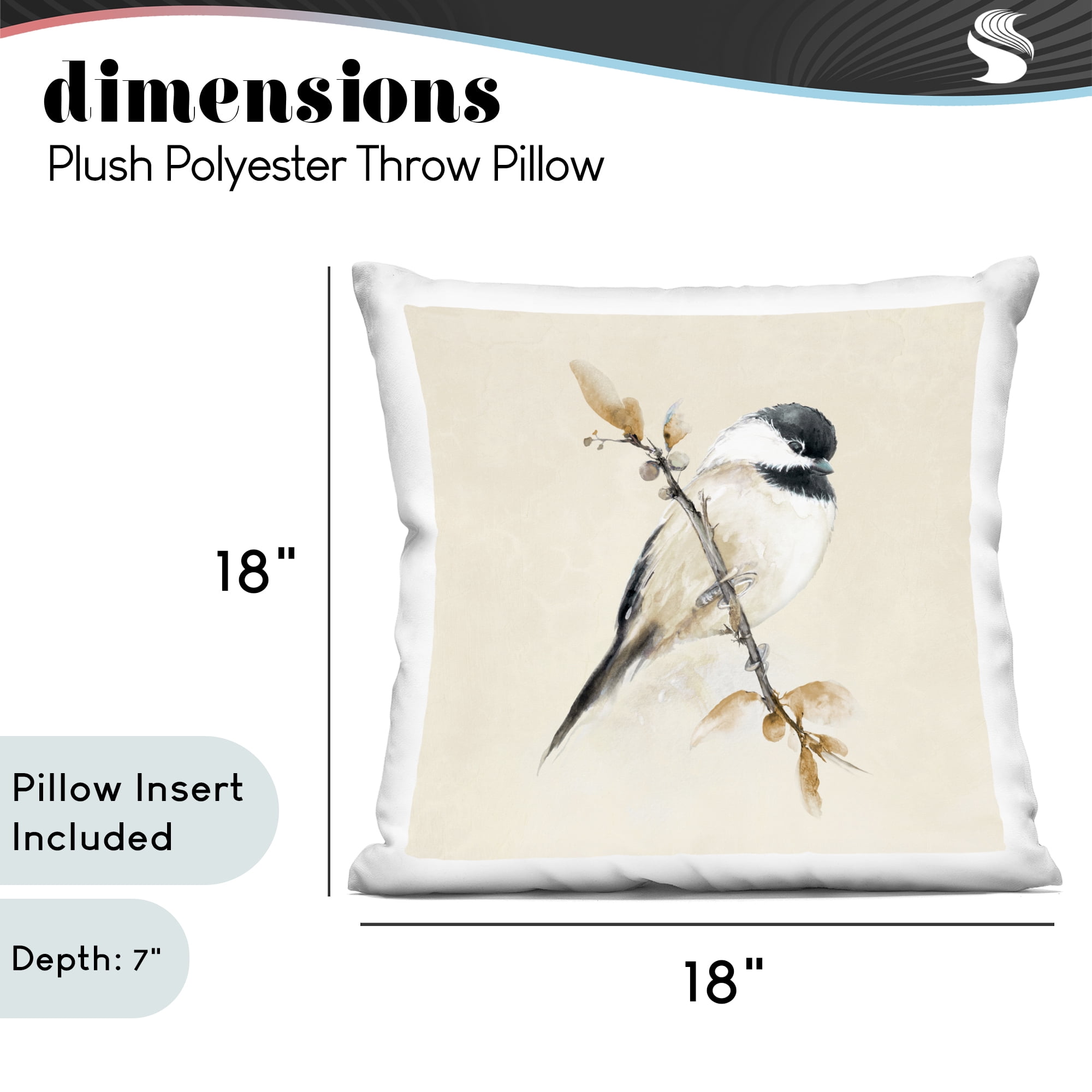 Stupell Industries Muted Watercolor Chickadee Decorative Printed Throw Pillow, design by Diannart