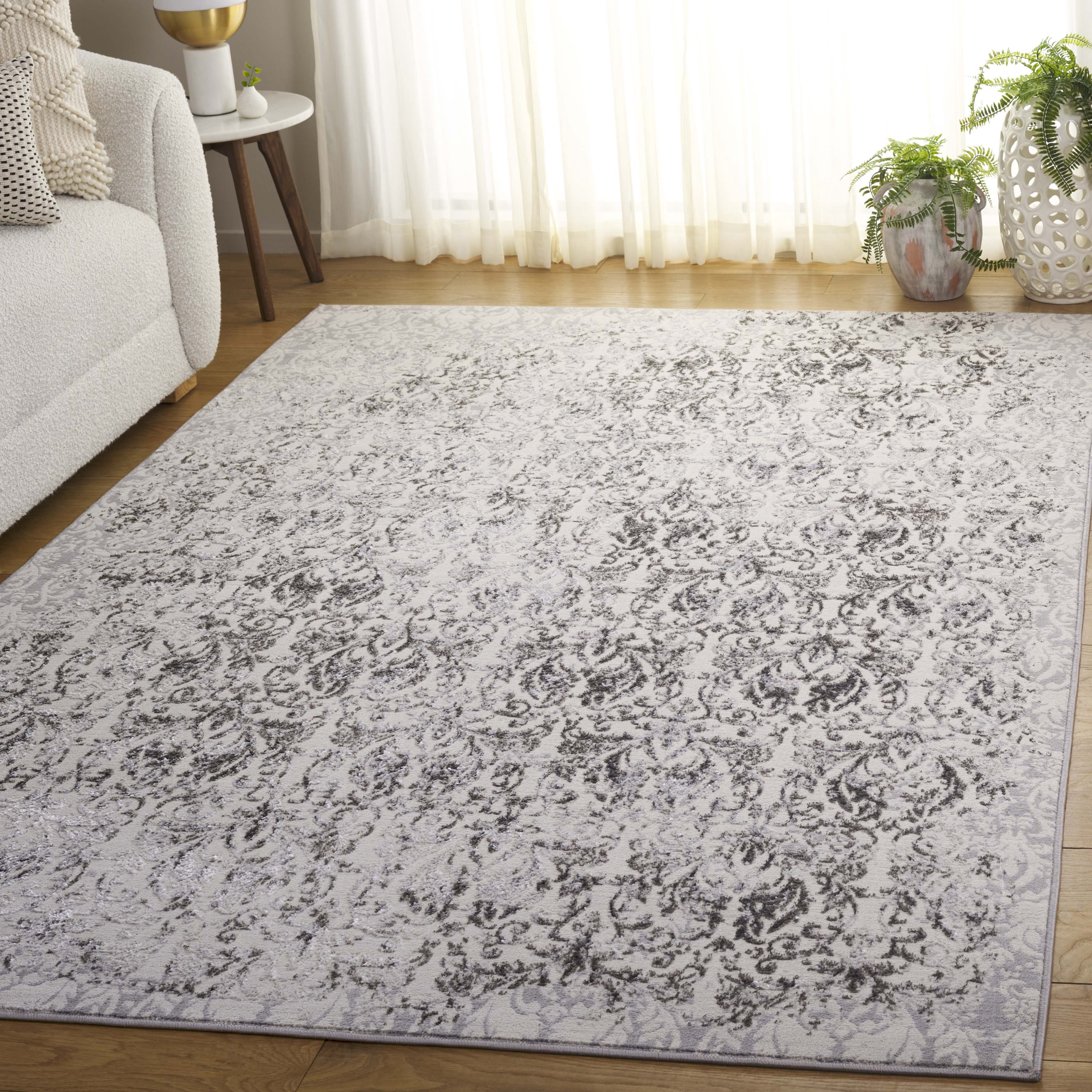 SAFAVIEH Orchard Madeline Oriental Polyester Area Rug, Gray/Silver, 6'7" x 6'7" Square