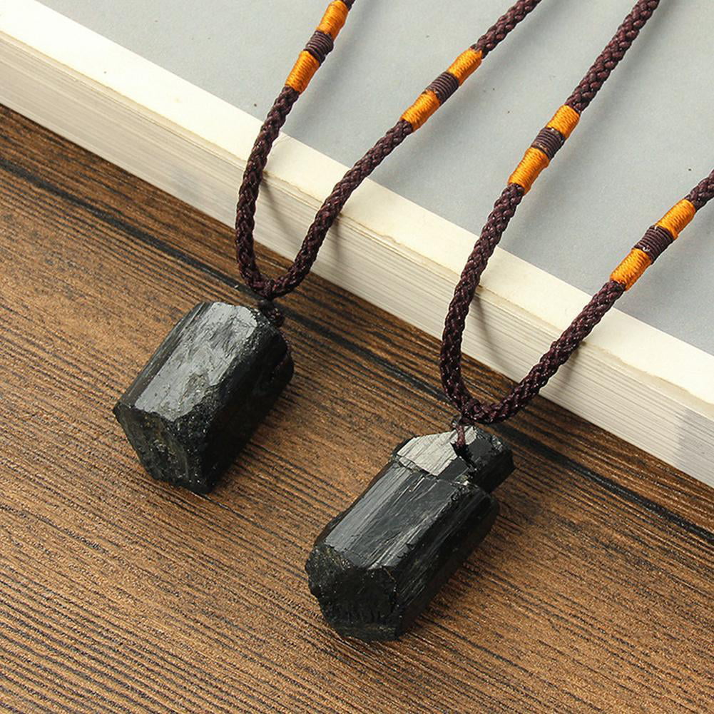 Black Tibetan Tourmaline Quantum Scalar Gemstone Pendant Cord Schorl Protection 