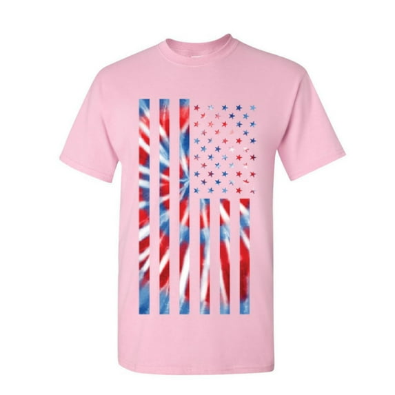 Tee Hunt Tie-dye American Flag T-Shirt 4th of July Stars and Stripes Mens Tee, Light Pink, Small
