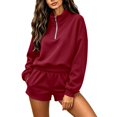 thumbnail image 6 of Norvella Womens Half Zip 2 Piece Shorts Set Long Sleeve Pullover Top Elastic Waist Bottoms With Pockets Matching Casual Sweatsuit, 6 of 8