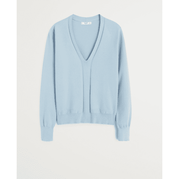 Mango Ribbed Detail Sweater In Heather Baby Blue Size XS US
