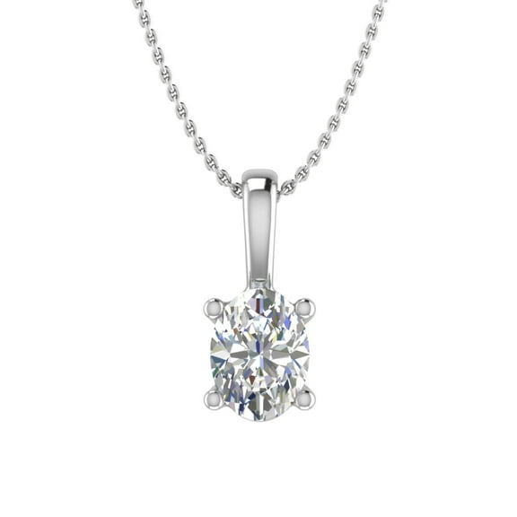 0.38 Carat Oval Cut Diamond Solitaire Pendant Necklace in 14K White Gold (Included Silver Chain)