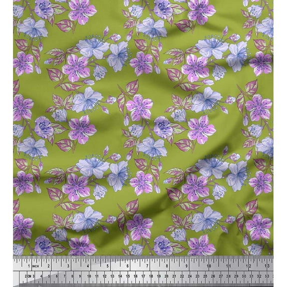 Soimoi Cotton Duck Fabric Leaves & Buttercup Floral Print Fabric by Yard 56 Inch Wide