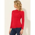 thumbnail image 3 of Unique Bargains Blouse en Tricot à Manches Longues et Col Montant Froncé pour Femmes Rouge TG, 3 of 5