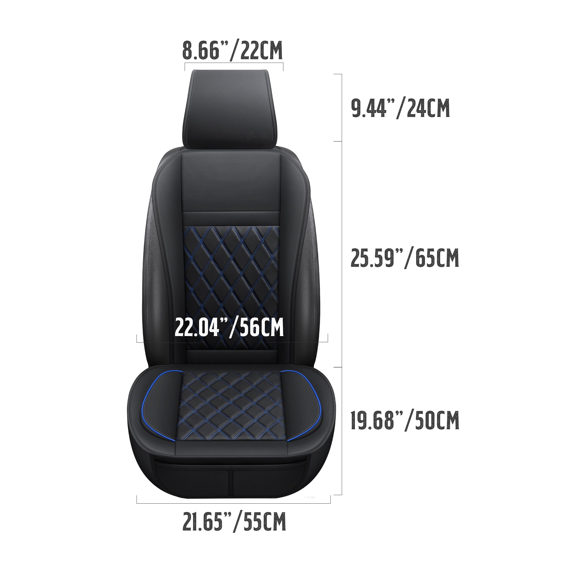Universal Front Car Seat Covers for 2 Seats, Black-Blue Trim, Stylish Interior Upgrade for Cars SUVs Trucks, Full Surround Anti-Wear Waterproof Front Seat Protector