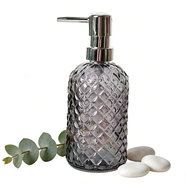 Dispensador de Jabón de Vidrio con Bomba de Acero Inoxidable - Elegante y Duradero para Cocina, Baño, Hoteles, Gris