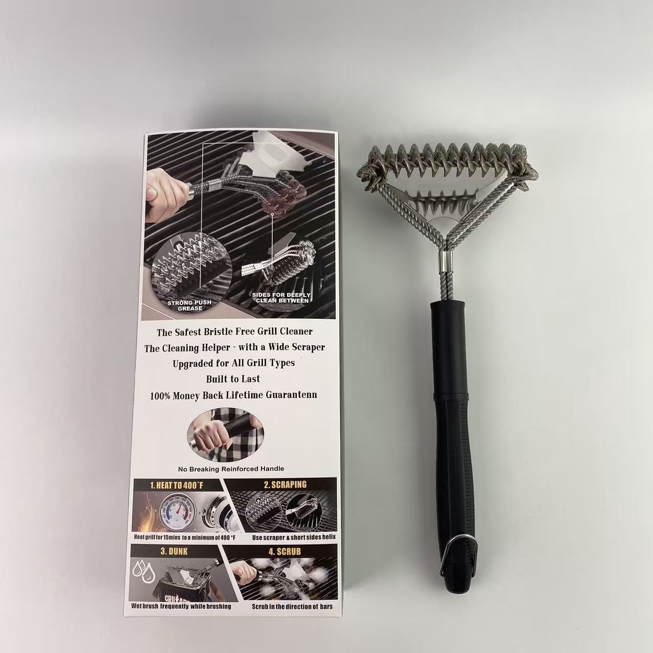 SPARKA Cleaning brushes for barbecue grills – Safe BBQ Brush for Grill – 18'' Stainless Grill Grate Cleaner - Safe Grill Accessories for Porcelain/Gas/Charcoal Grill – Gifts for Grill Wizard