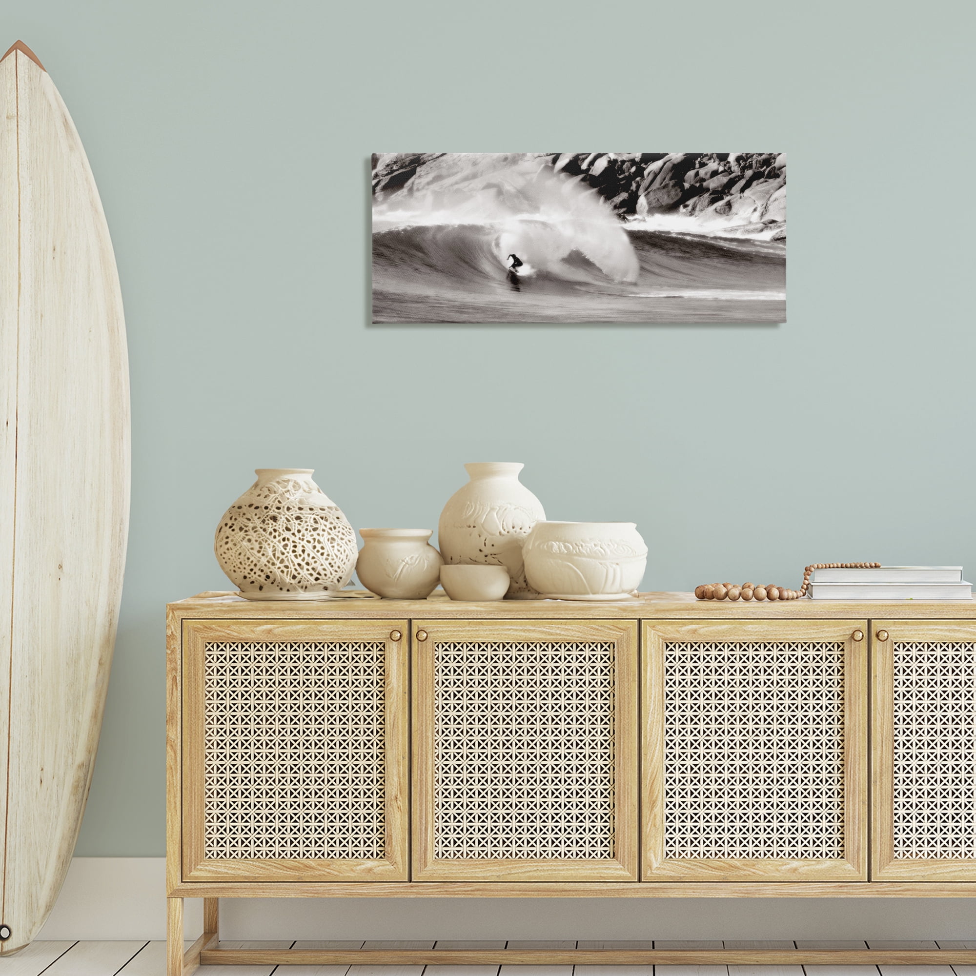 Stupell Industries Surfing Reef Break Coastal Photography Gallery Wrapped Canvas Art Print Wall Art, 40 x 17