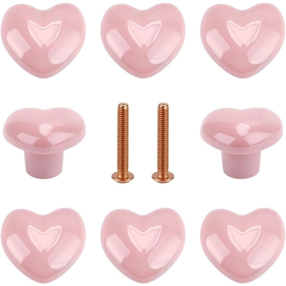 12 Sets Cabinet Knobs 1.59 Inch Pink Heart Kitchen Dresser Knobs Drawer Knob Cabinet Hardware Ceramic Knob for Home Cupboard Wardrobe Bathroom Hardware