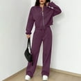 thumbnail image 4 of Women Sweatsuits 2 Piece Set Zip Up Sweatshirt and Wide Leg Sweatpants Set Dark Purple M, 4 of 4