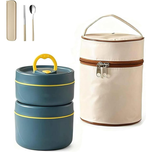 Portable Insulated Lunch Container Set, 4 Tier Separate Stackable Stainless Steel Lunch Container with Insulated Hot Food Bag, for Work, Camping, Picnics (Blue,2Set)