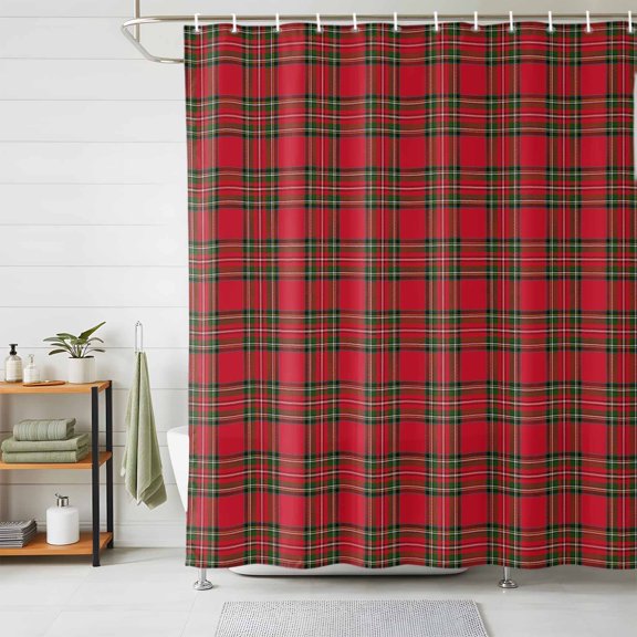 Shower Curtains for Bathroom, Red Green Checkered Waterproof Fabric Shower Curtain, Christmas Red and Green Plaid Decorative Bathroom Curtain for Bathtub, 72"x72", No Hooks Included