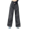 thumbnail image 2 of lulshou Women's Cargo Pants Solid Color Fashion Casual Wide Leg Pants Mid Waist with Pockets Cargo Pants Work Pants, 2 of 7