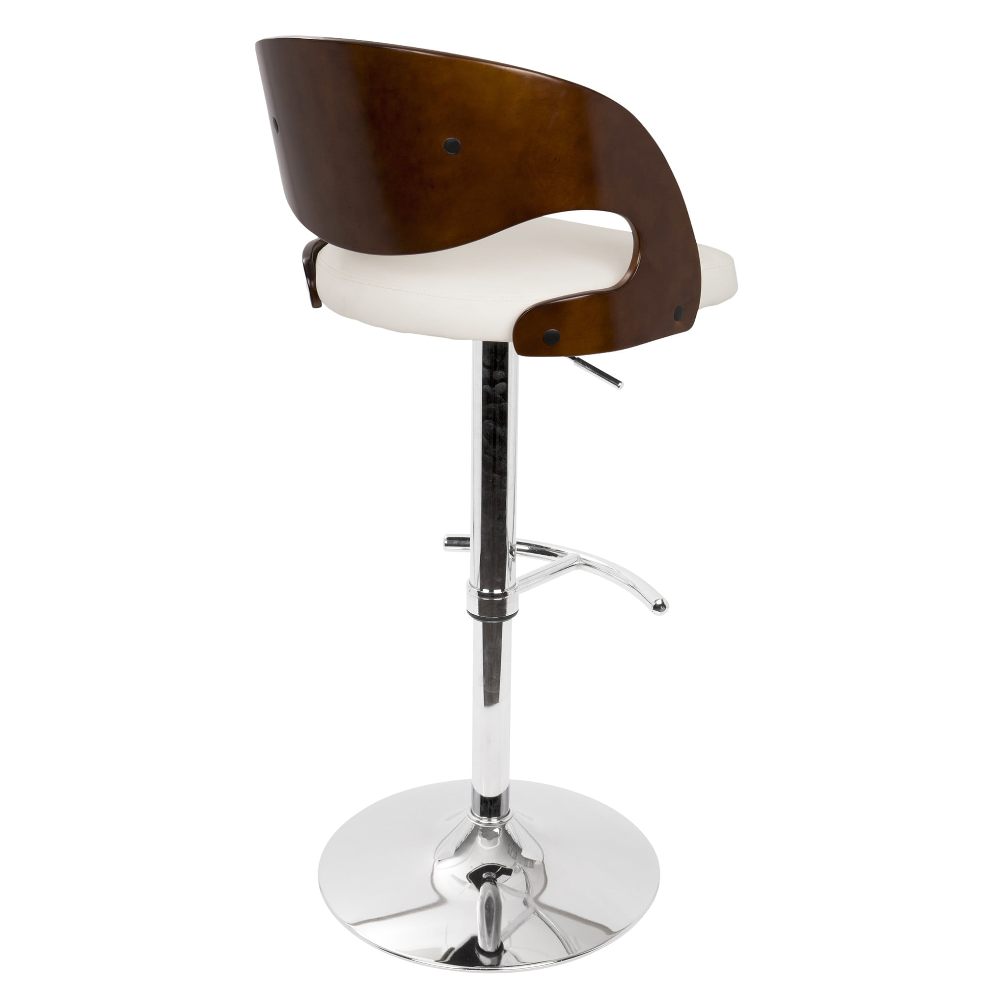 Pino Adjustable Barstool with Swivel in Cherry and White Faux Leather 