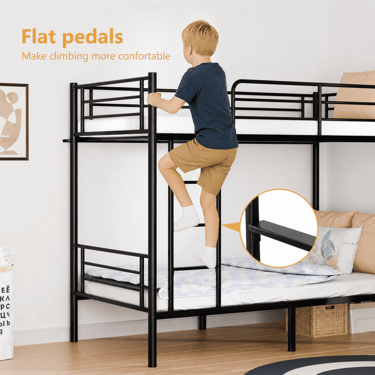 Zimtown Twin over Twin Steel Bunk Beds Frame, 78" x 42" x 65" with Ladder Bedroom Dorm Room for Kids Adult Children