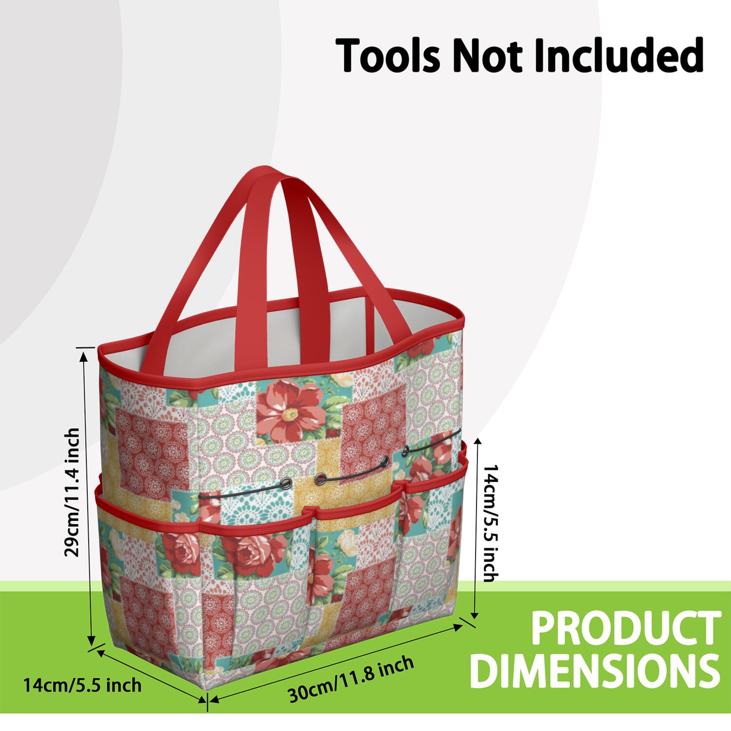 Bright Flowers Garden Tools Bag, Water-proof Oxford Garden Tote Home Organizer Gardening Tool Bag Kit Holder with 8 Pockets for Indoor and Outdoor Gardening(Tools Not Included)
