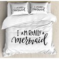 thumbnail image 1 of I'm Mermaid Queen Size Duvet Cover Set, Girl Quotation Monochrome Calligraphic Hand Written Inspirational Arrangement, Decorative 3 Piece Bedding Set with 2 Pillow Shams, Black White, by Ambesonne, 1 of 3