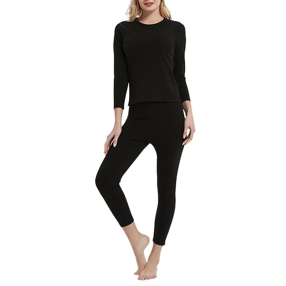 Women's Reversible Double Brushed Thermal Underwear Set Long Sleeve Round Neck Slim Fit Base Layer For Cold Weather