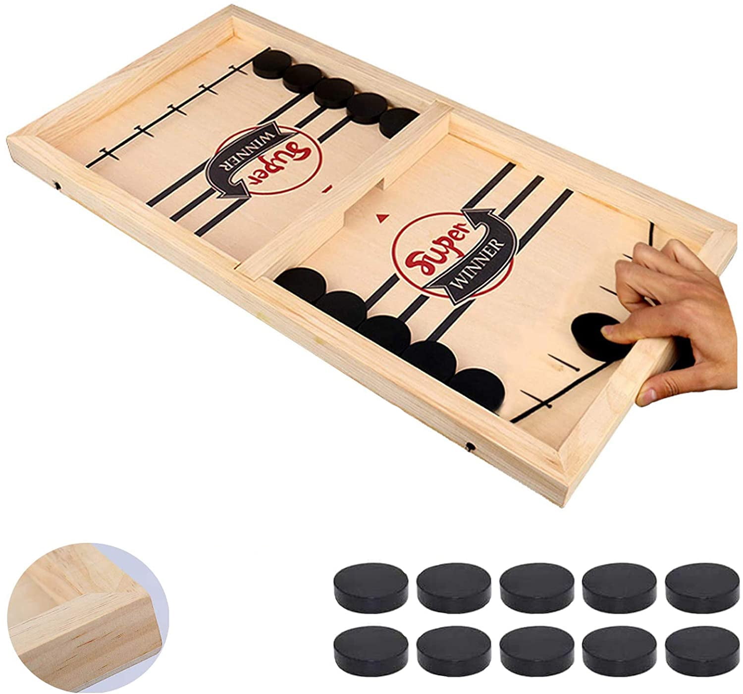Tabletop Fast Sling Puck Game Wooden Hockey Game Slingshot Toy Rapid-Shot Catapult Chess Parent-Child Interactive Games Catapult Winner Board for Kids & Family 1pc, 35X22X2.5cm 