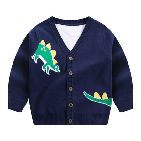 

Patgoal Autumn Winter Kids Baby Cardigan Sweater Boys Girls V-neck Cartoon Dinosaur Toddler Sweater Knitted Cardigan Coat Outwear 1-8Y